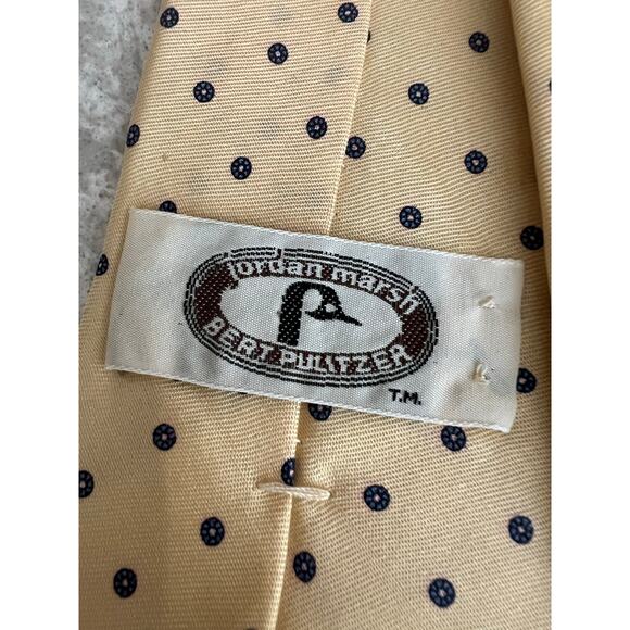 Vintage Bert Pulitzer Men's Silk Neck Tie Yellow Blue Dots Made in USA JL - Picture 5 of 8